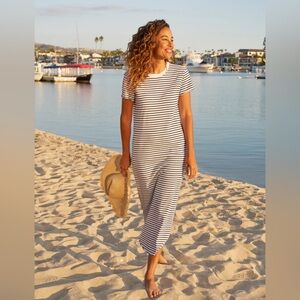 Frank & Eileen Harper Perfect Tee Heritage Jersey Navy French Stripe Maxi Dress